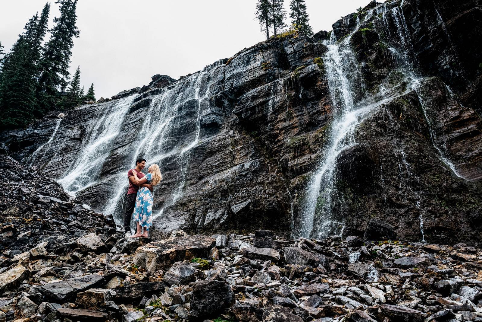 Yoho waterfall engagement photo