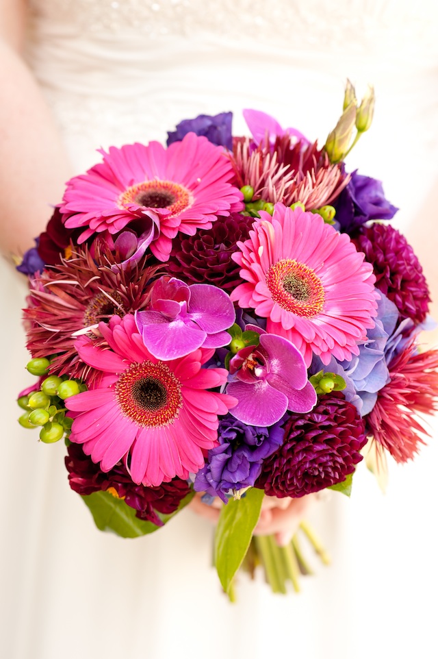 bright colored floral bouquets, fuchsia, orange, yellow