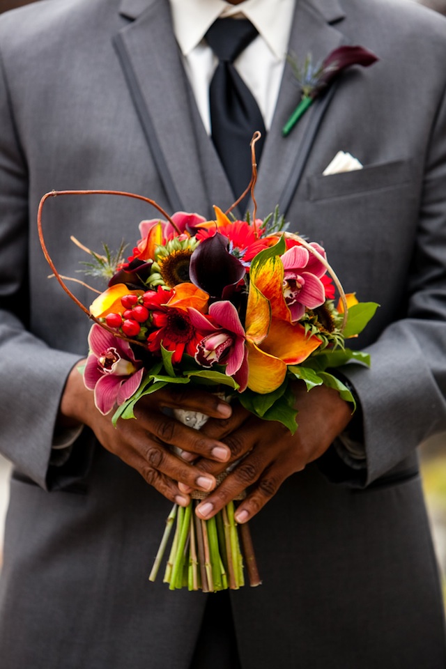 bright colored floral bouquets, fuchsia, orange, yellow