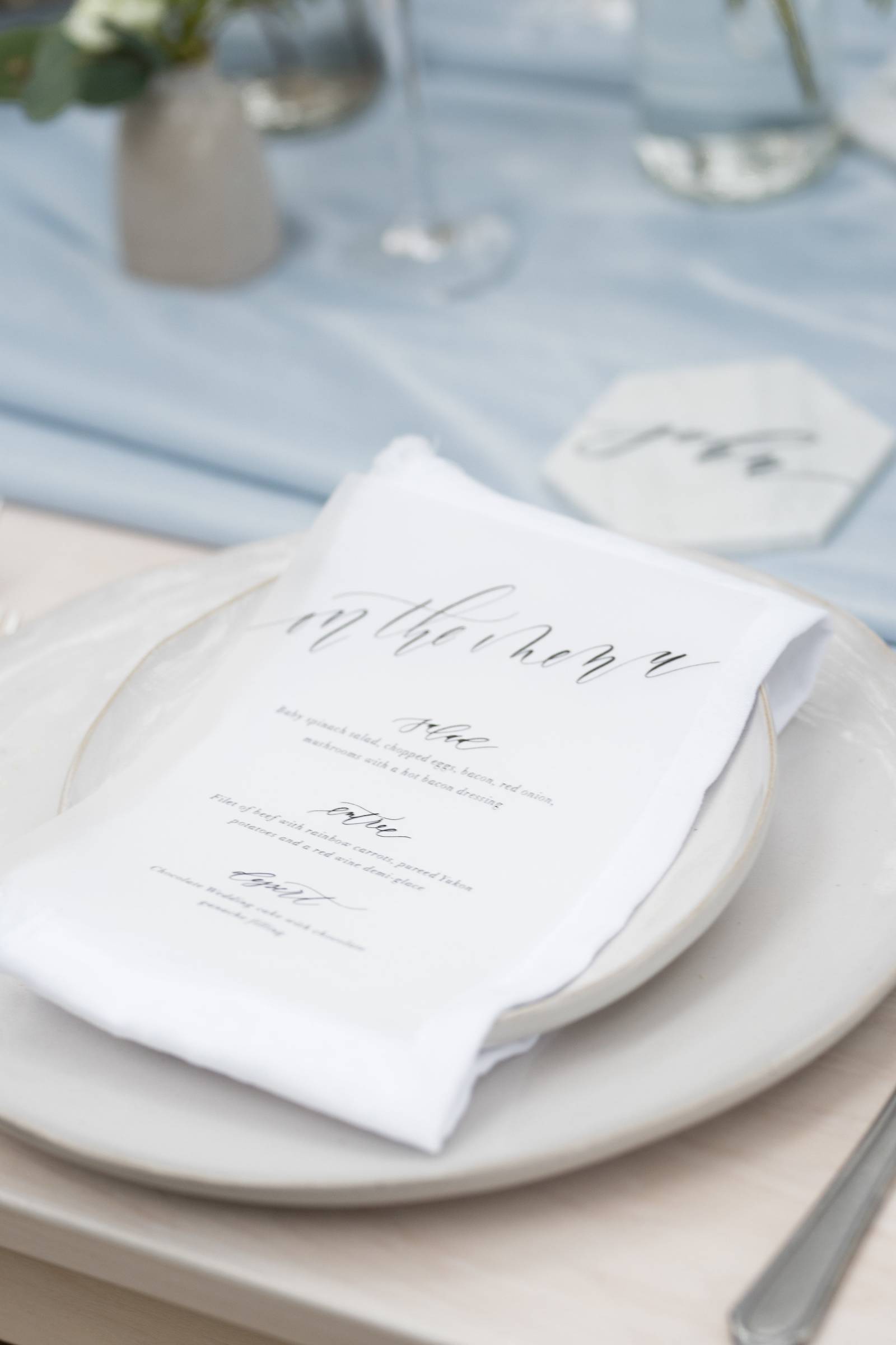 calligraphy menu, menu, paper goods, calligraphy escort cards, place cards, table setting