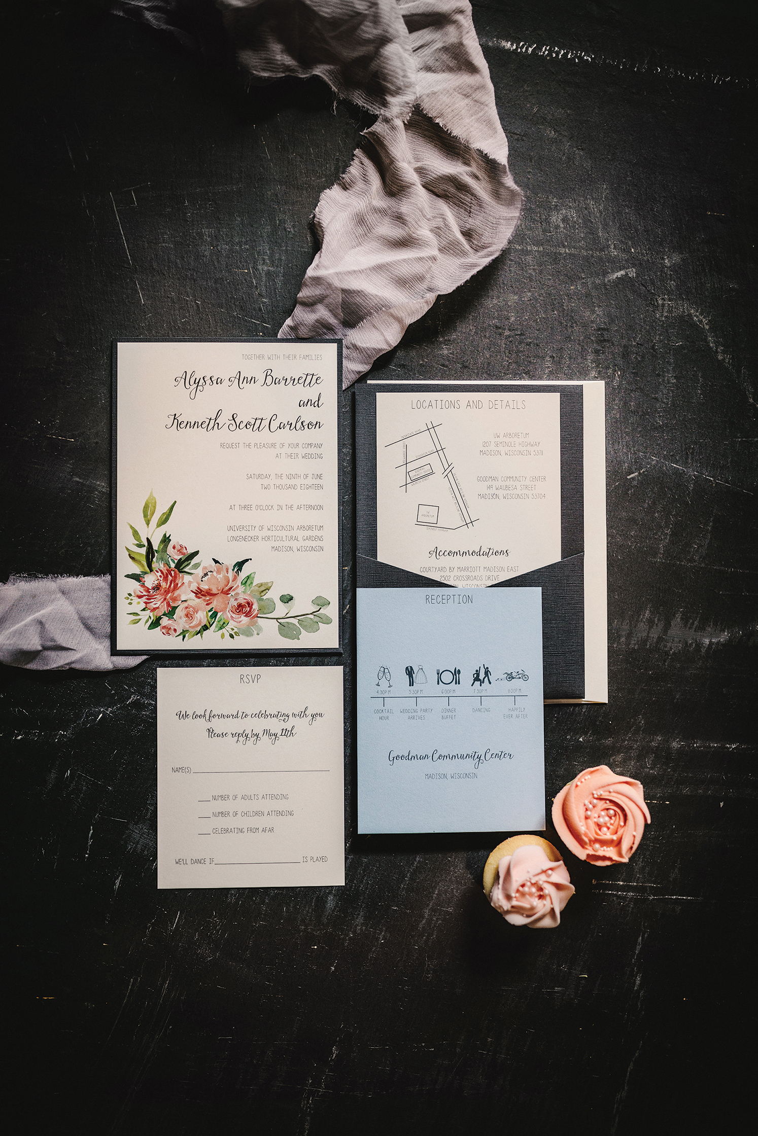blush grey gray floral watercolor wedding invitation