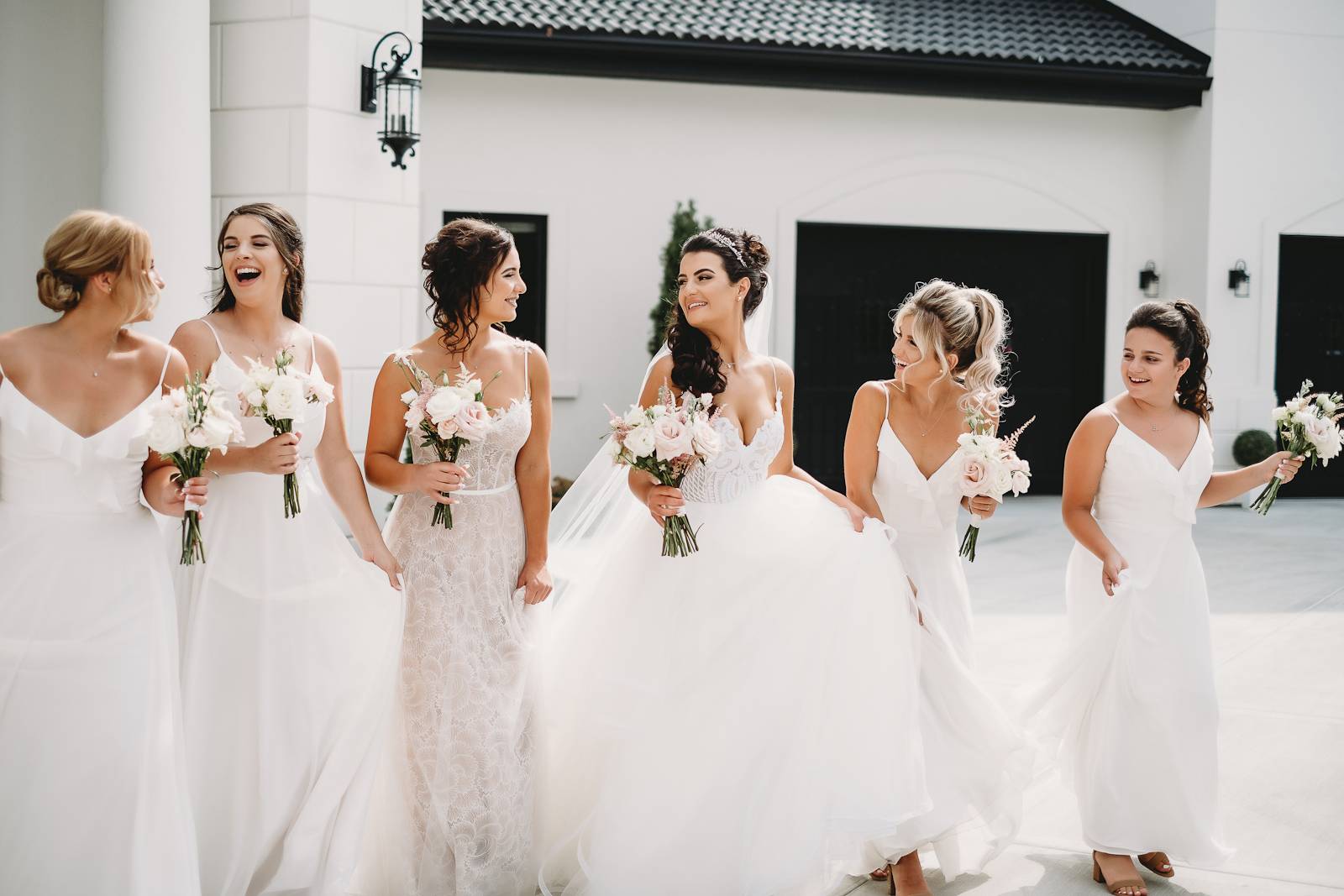 Elegant White Bridesmaid Dresses and Bride