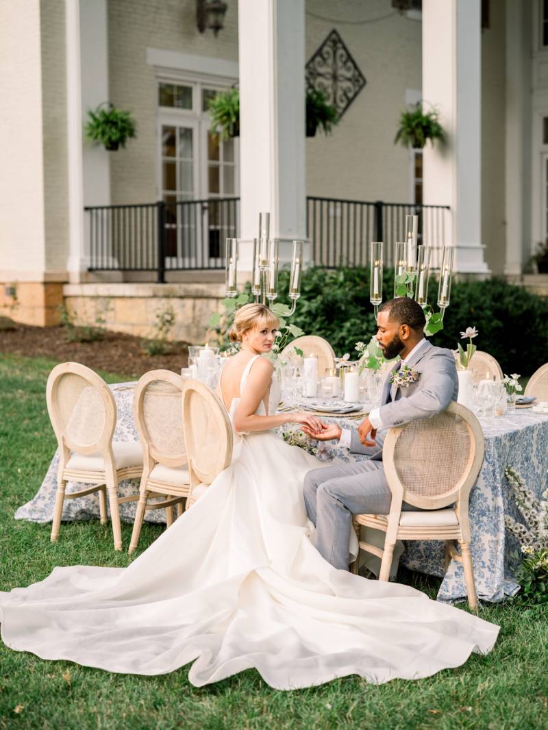 A ROMANTIC + ELEGANT GARDEN PARTY WEDDING DESIGN WITH SOFT BLUE HUES AT