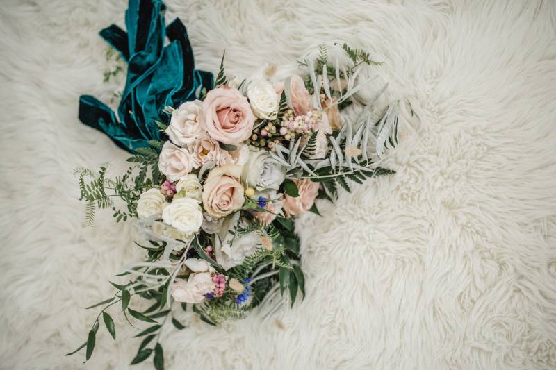 Modern blush wedding bouquet flowers
