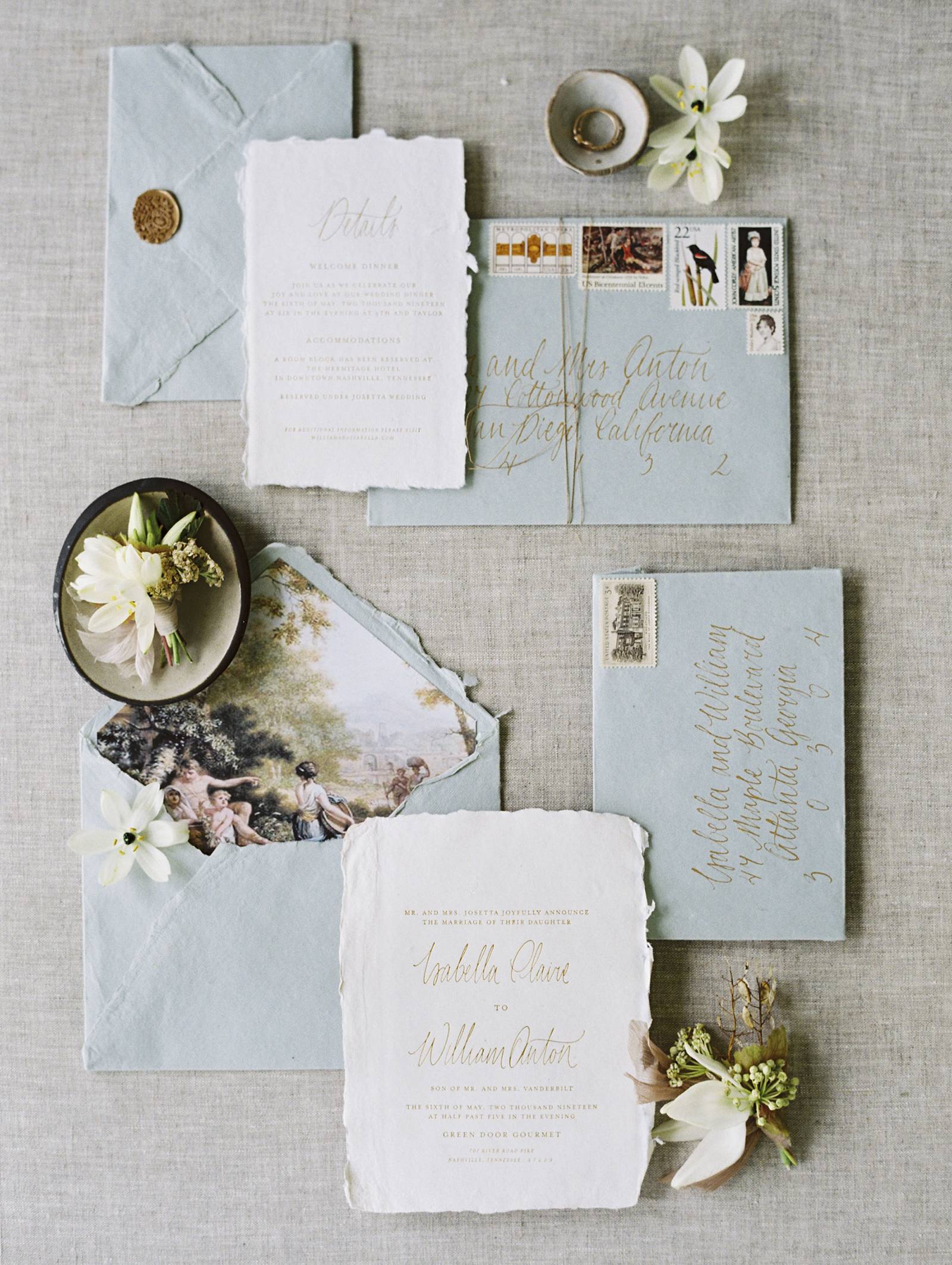 Handmade Paper Wedding Invitation, Deckled Edge Paper, Torn