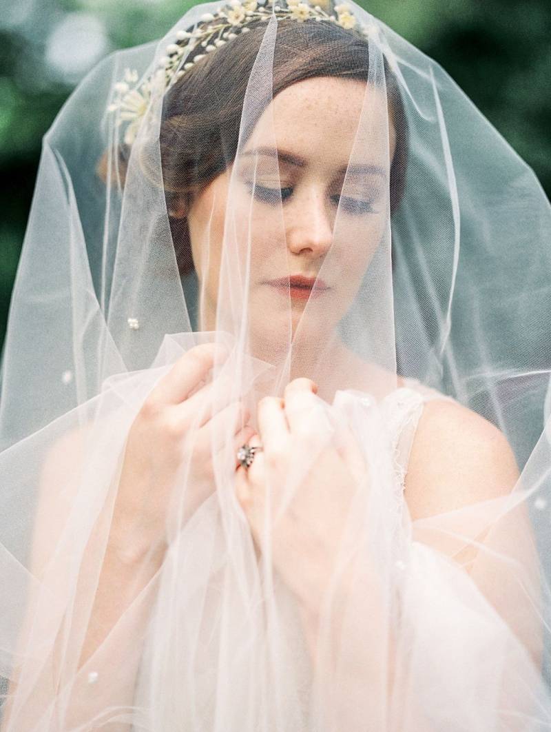Veil and wax flower crown
