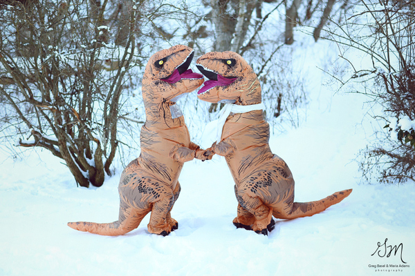 T-Rex Engagement by Greg Basil & Maria Adams Photography on Apple Brides