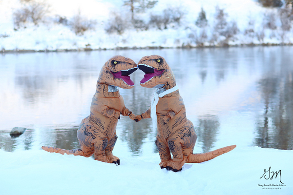 T-Rex Engagement by Greg Basil & Maria Adams Photography on Apple Brides
