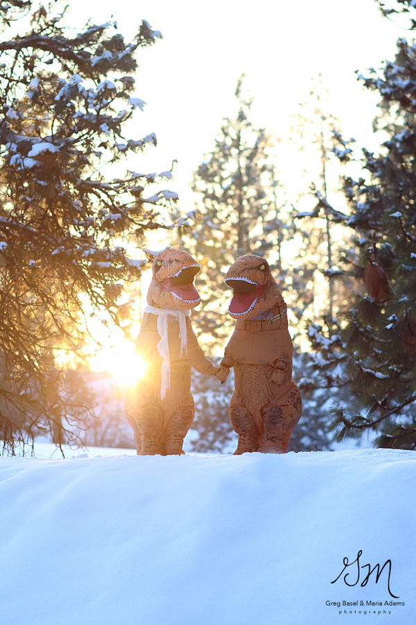 T-Rex Engagement by Greg Basil & Maria Adams Photography on Apple Brides
