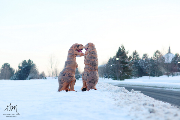 T-Rex Engagement by Greg Basil & Maria Adams Photography on Apple Brides