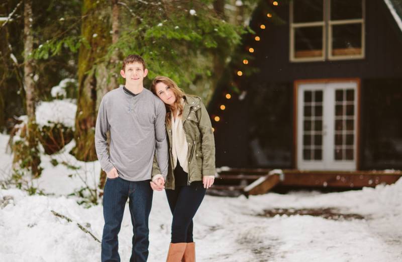 Cozy and Romantic Skykomish Engagement at an A-Frame Cabin