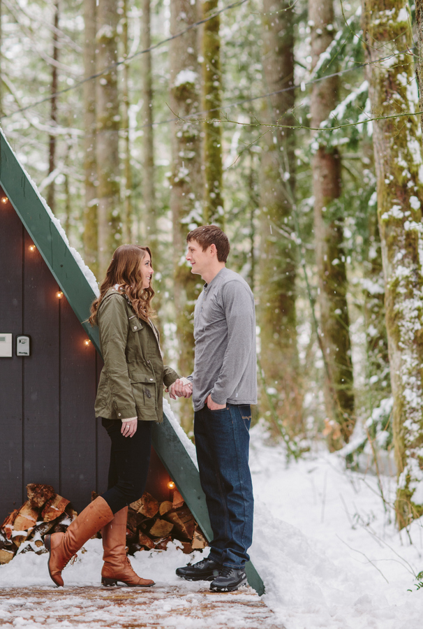 Cozy and Romantic Skykomish Engagement at an A-Frame Cabin