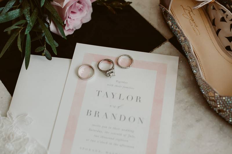 Rings and Blush Invitation on Apple Brides