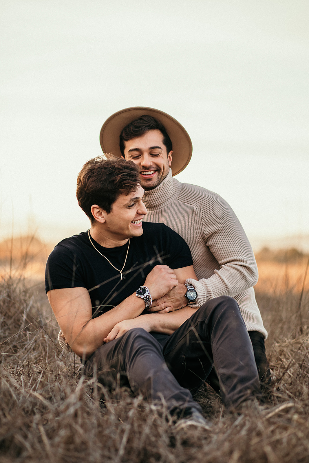 groom, couple, hat, sunset