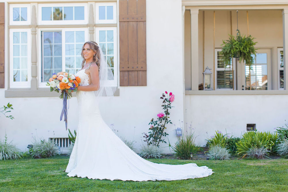 bride, gown, dress, hair, flowers, bouquet