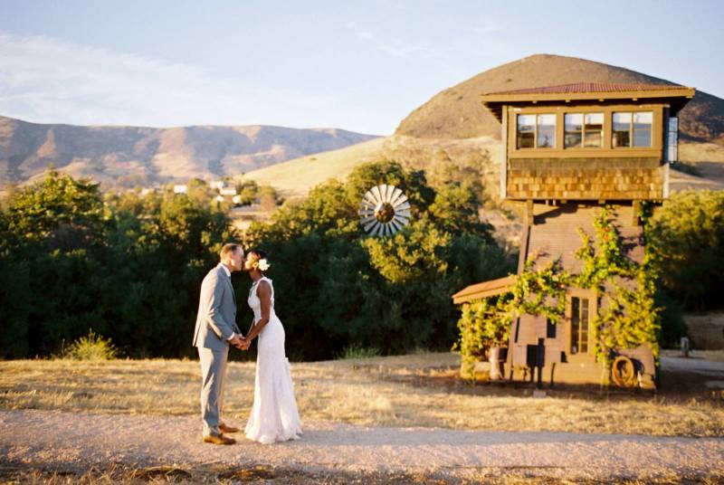 bride and groom kissing