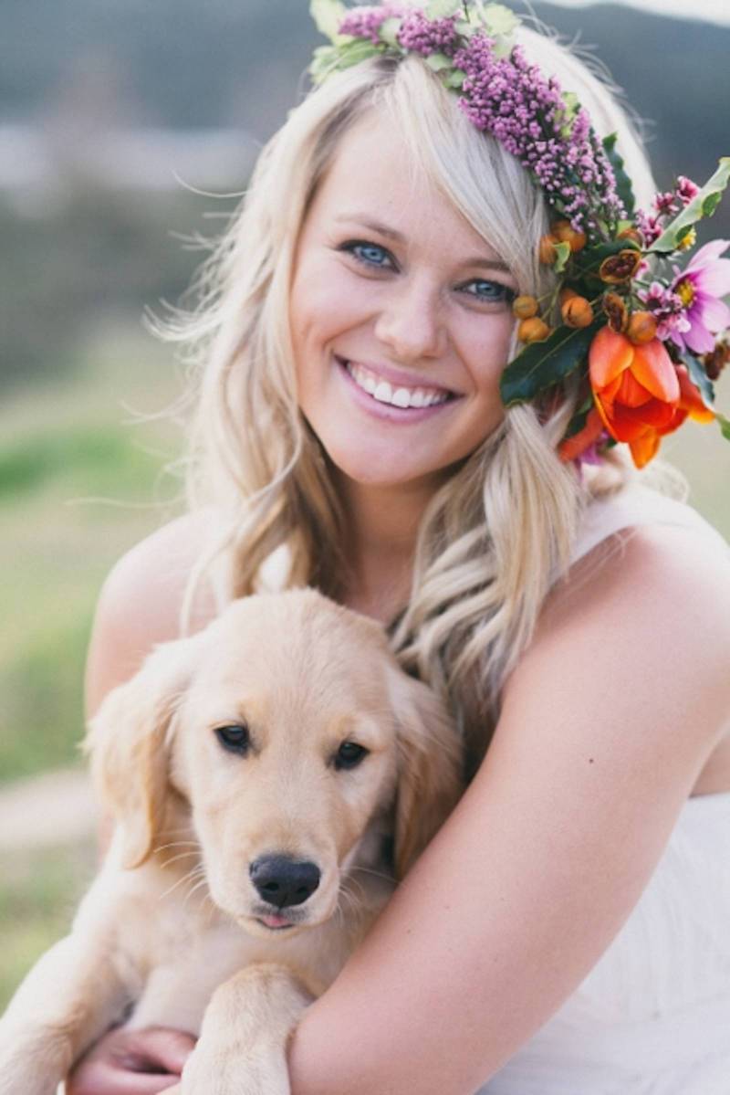 bride wearing flower crown