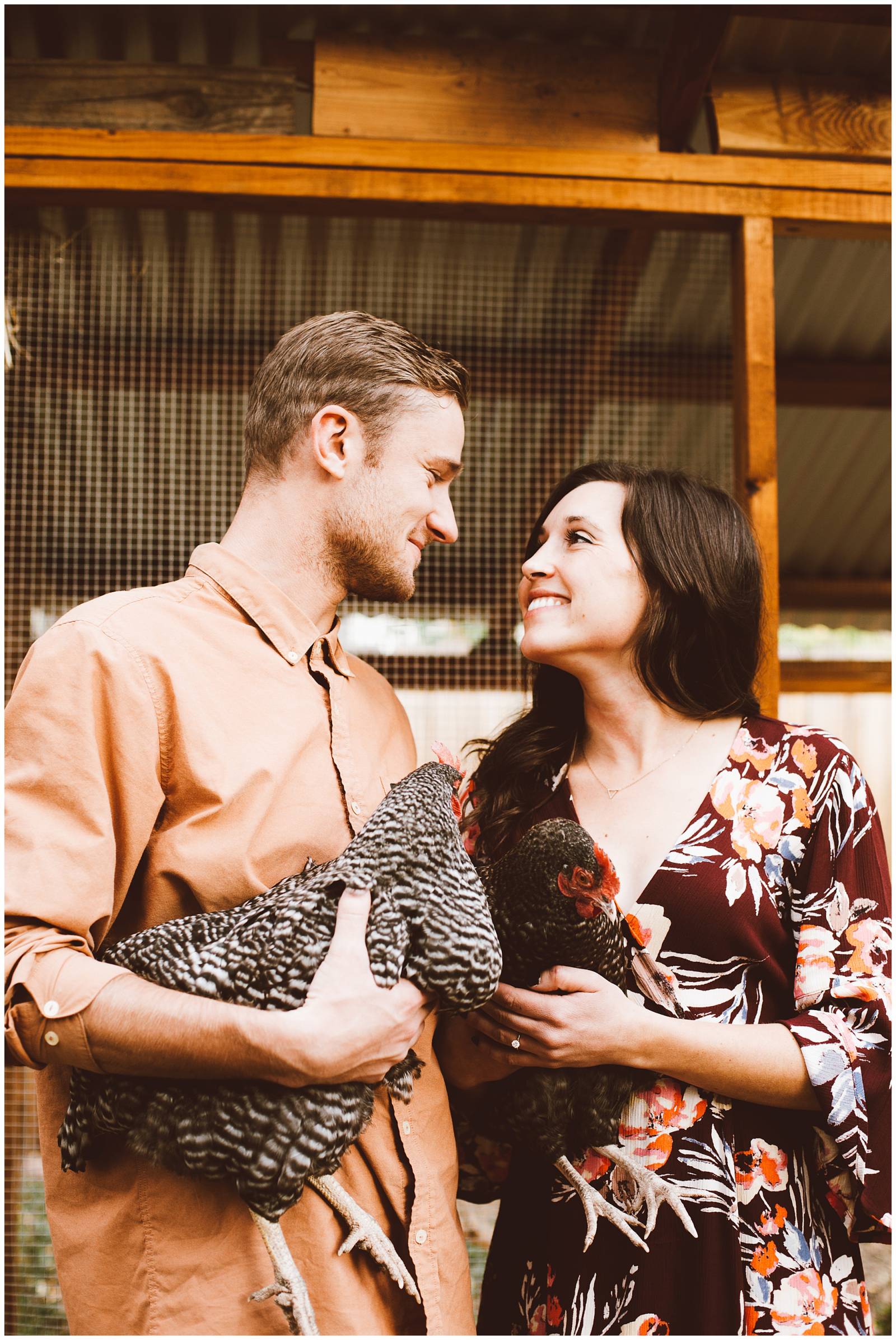young couple and chickens | engagement inspiration by Red Aspen Photography