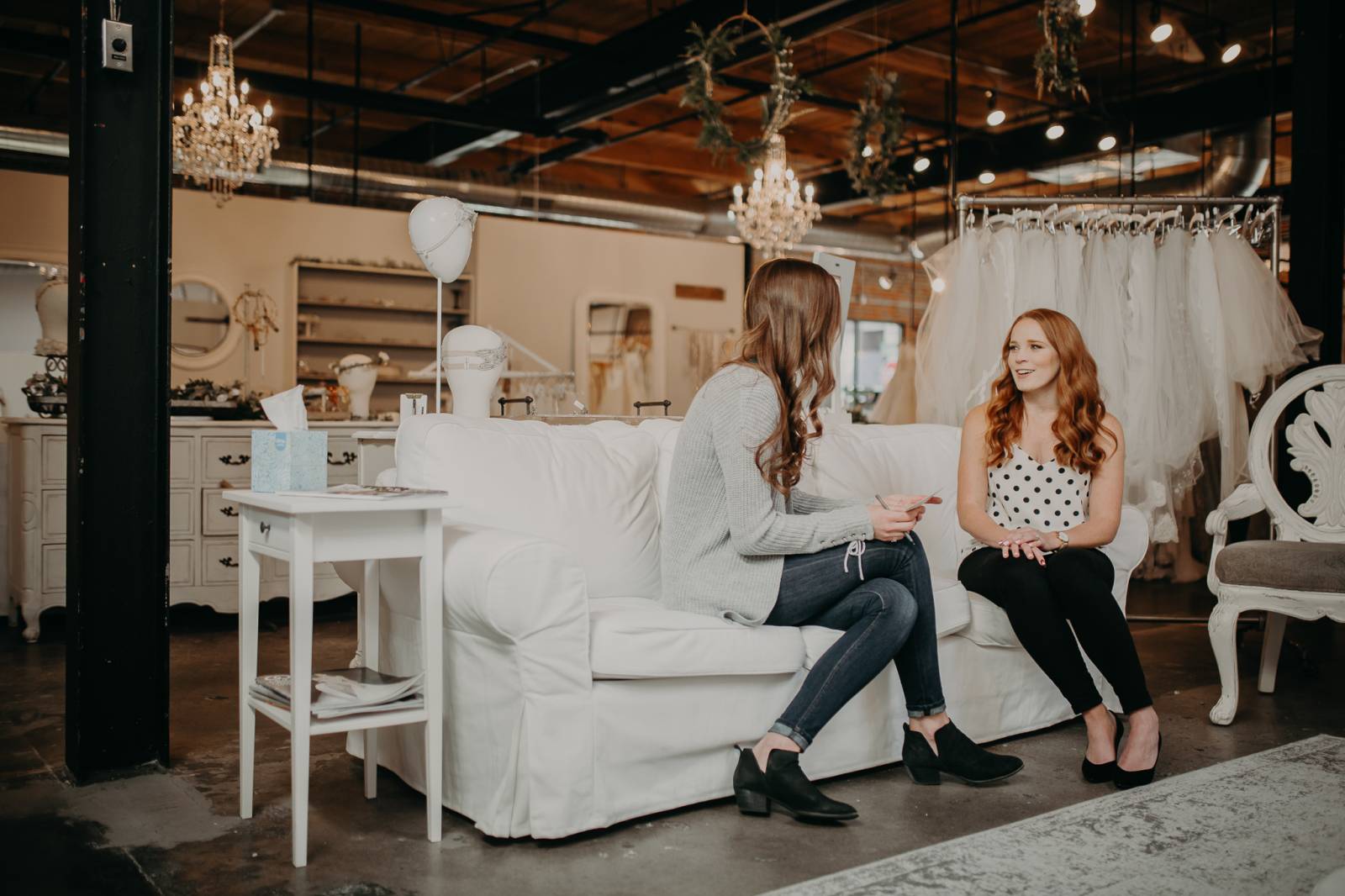 bride to be wedding dress shopping at Emma and Grace in Denver Colorado