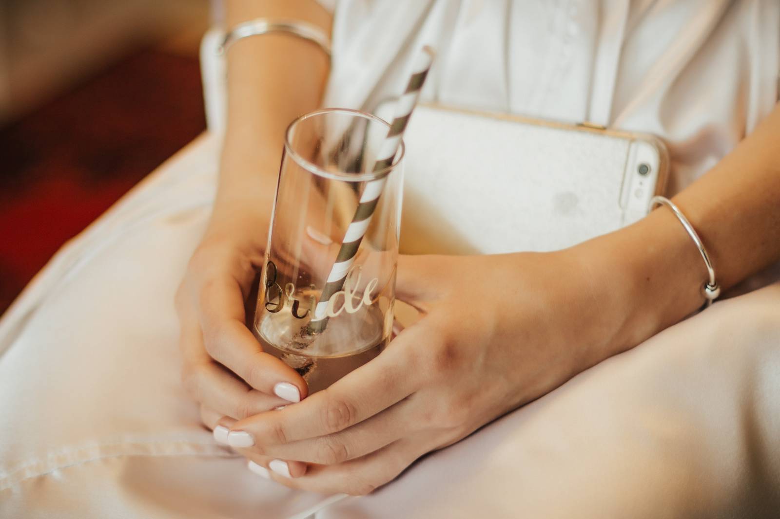 bride's glass for champagne drinking on wedding day