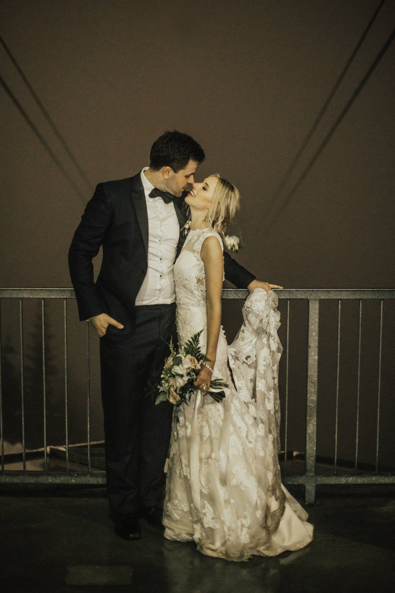 bride and groom at Grouse Mountain in the evening
