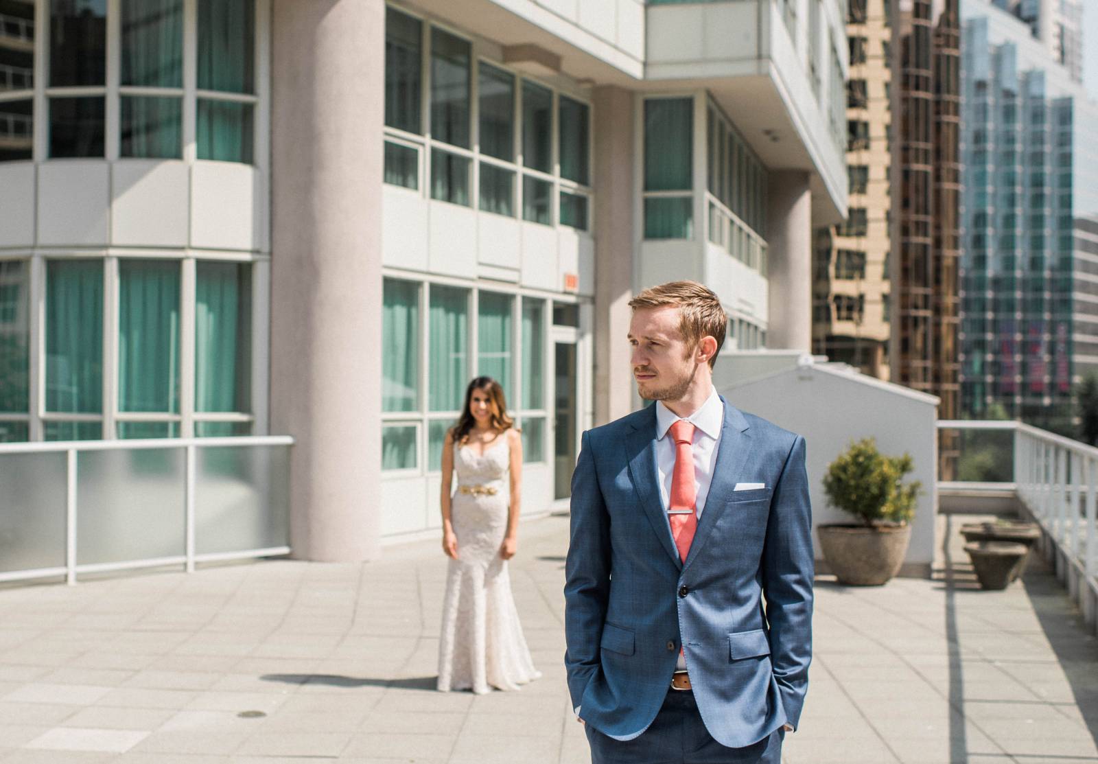 first look | bride stadning behind groom