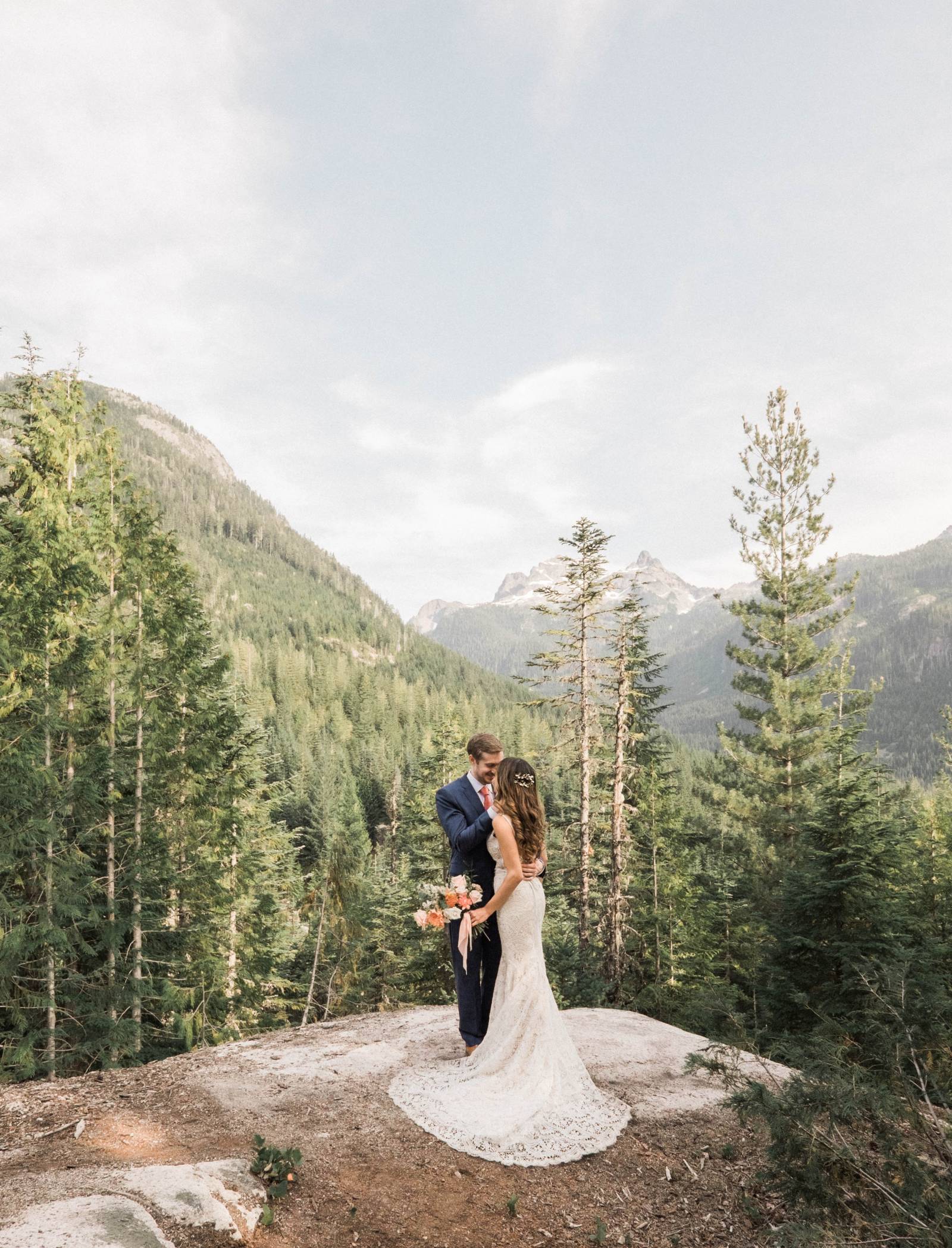 British Columbia mountain bride and groom portrait