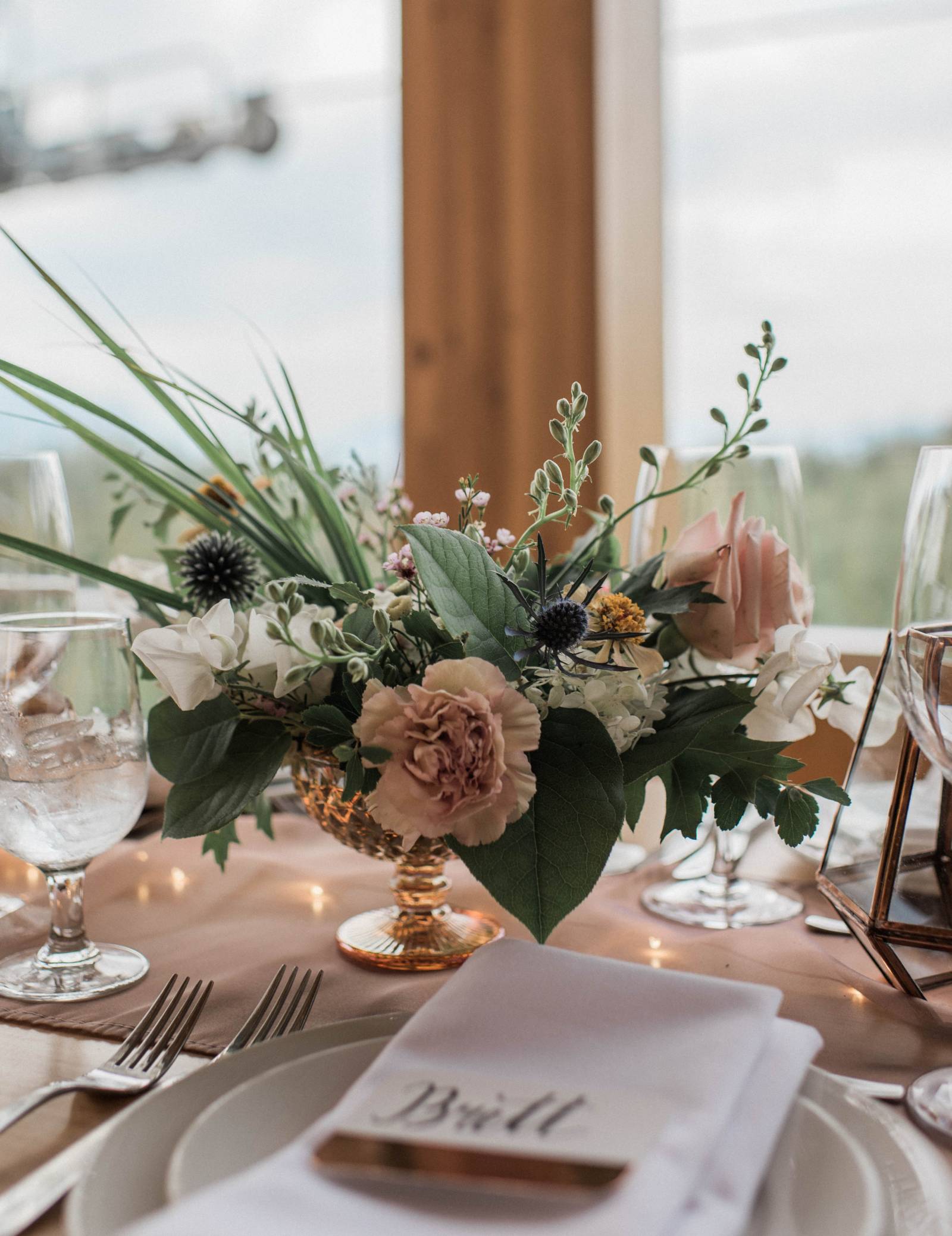 blush pink and green wedding floral center pieces for wedding reception