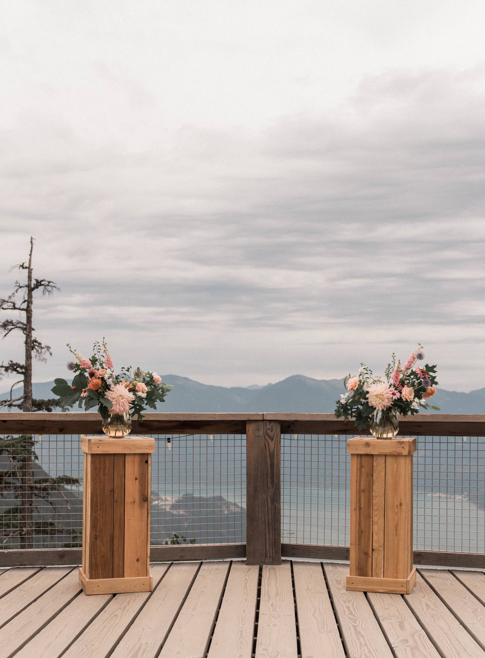 wedding ceremony floral decorations | British Columbia mountain top
