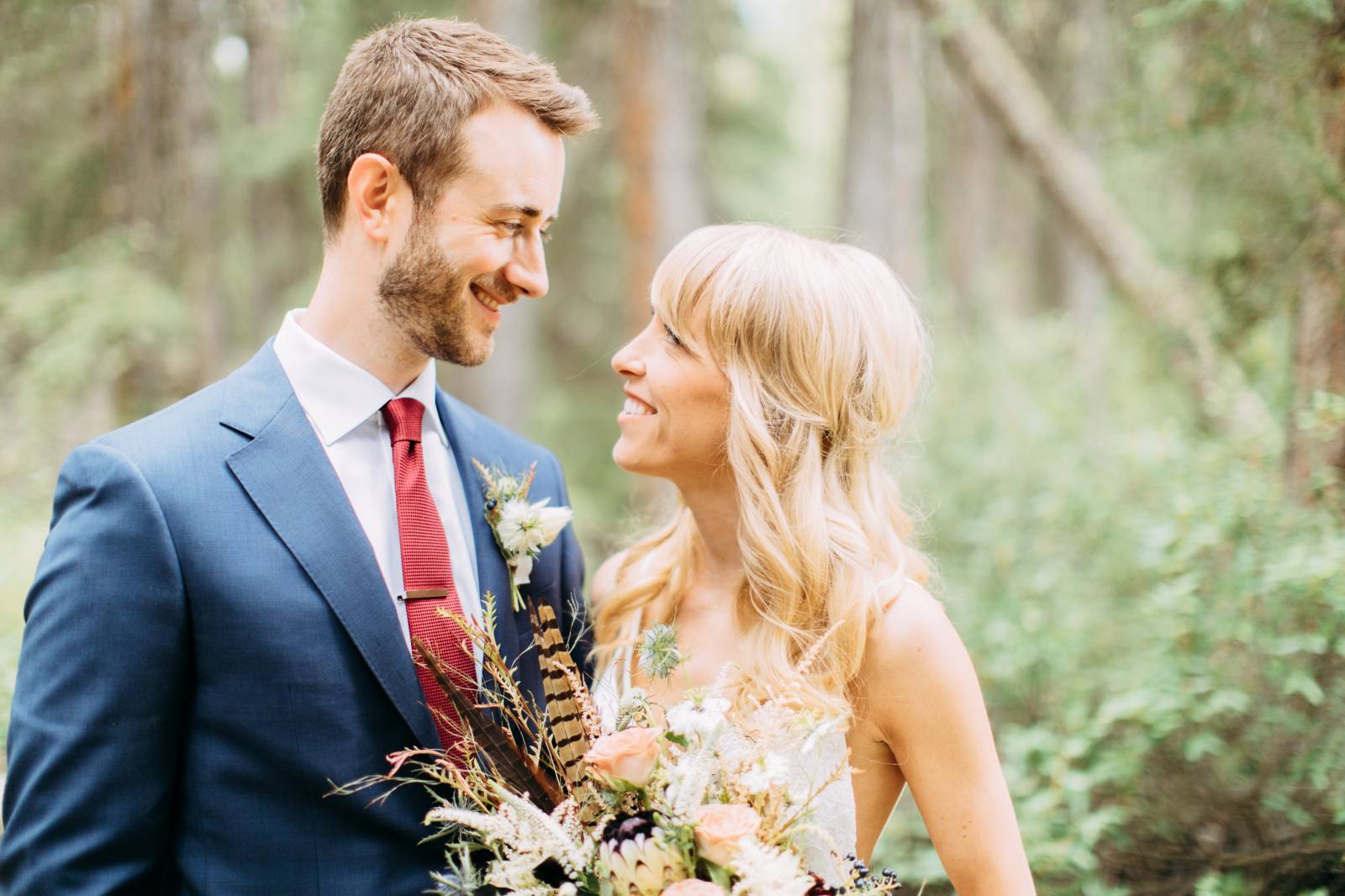 wedding portrait of bride and groom | summer Banff wedding inspiration
