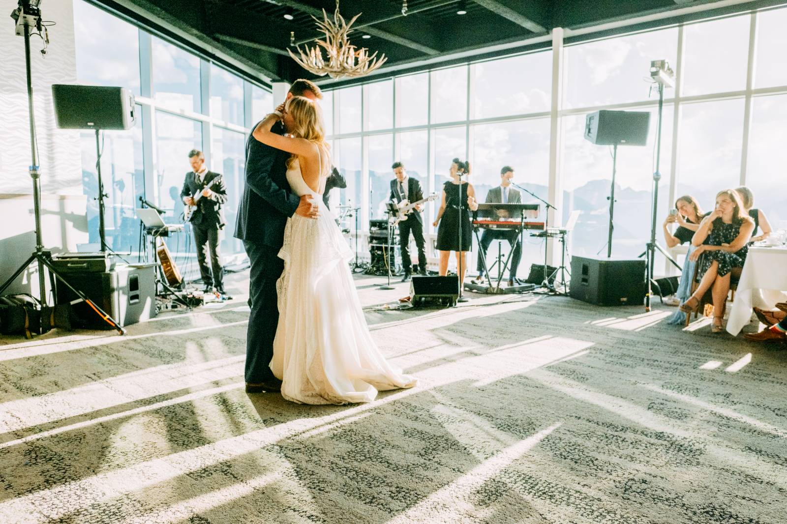 first dance between bride and groom at the Sky Bistro in Banff