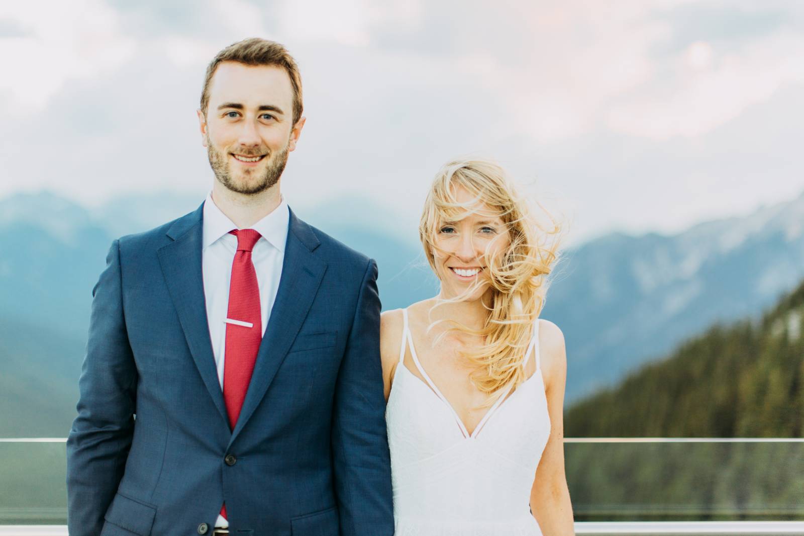mountain top portrait of bride and groom