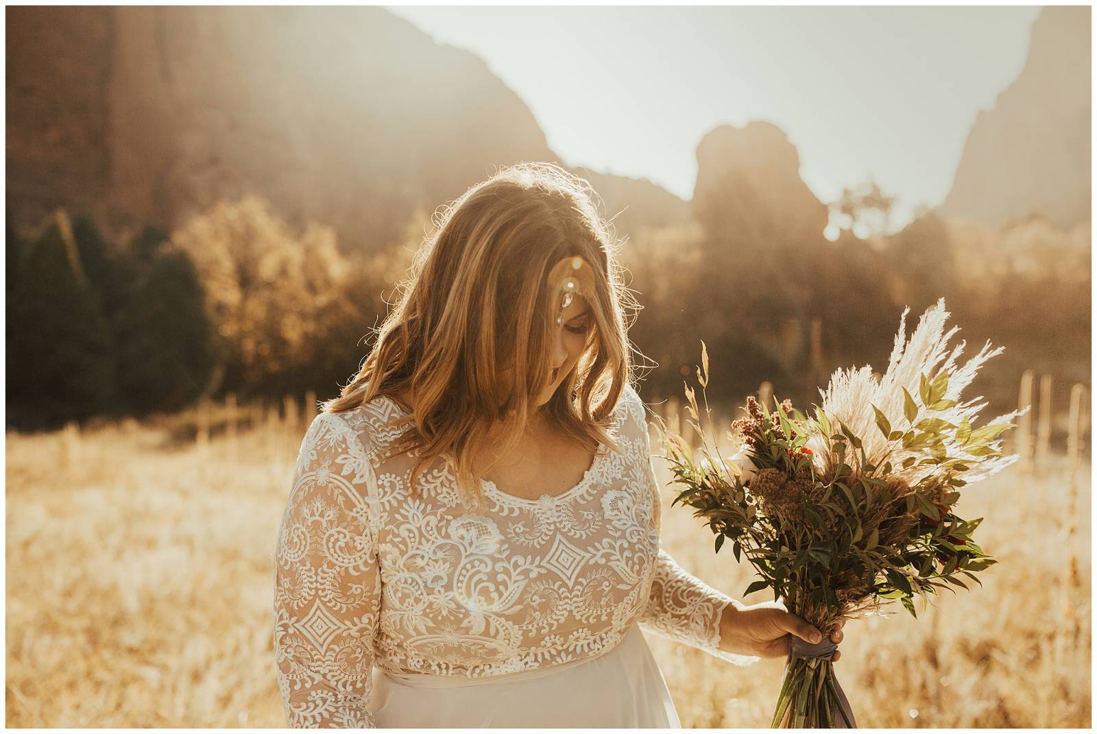 bohemian bridal portrait | bride in lace wedding gown | Colorado wedding inspiration