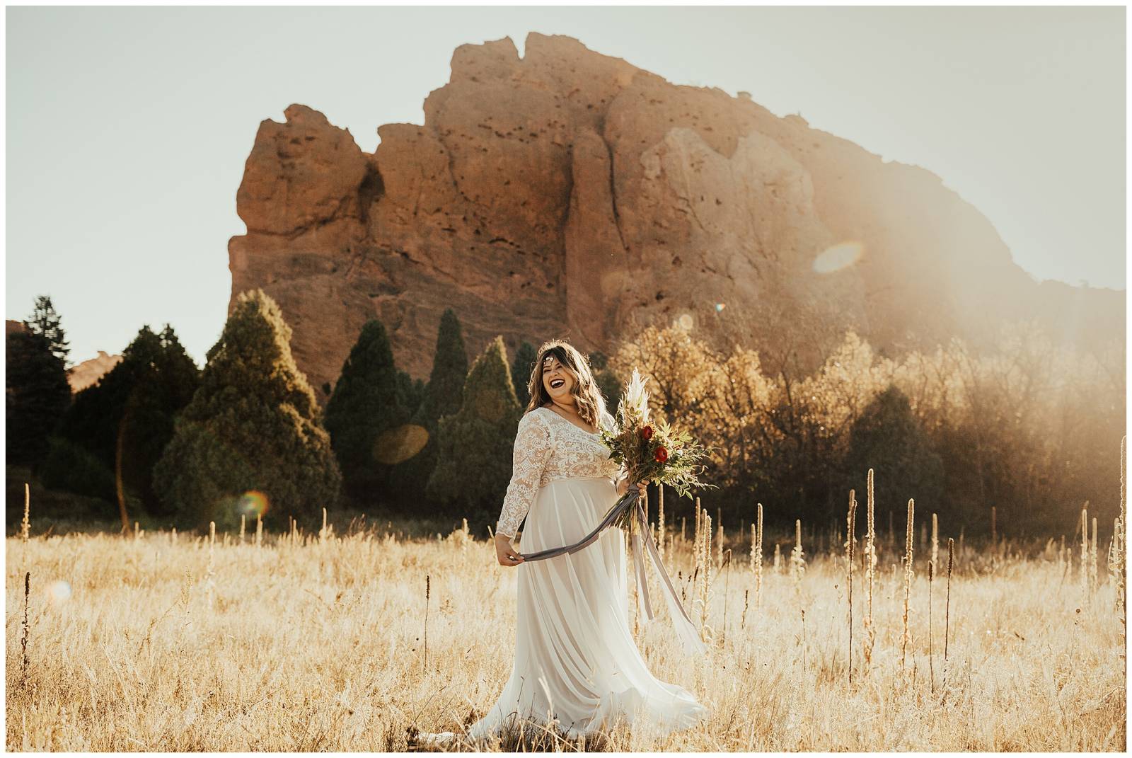 bohemian bridal portrait | bride in lace wedding gown | Colorado wedding inspiration
