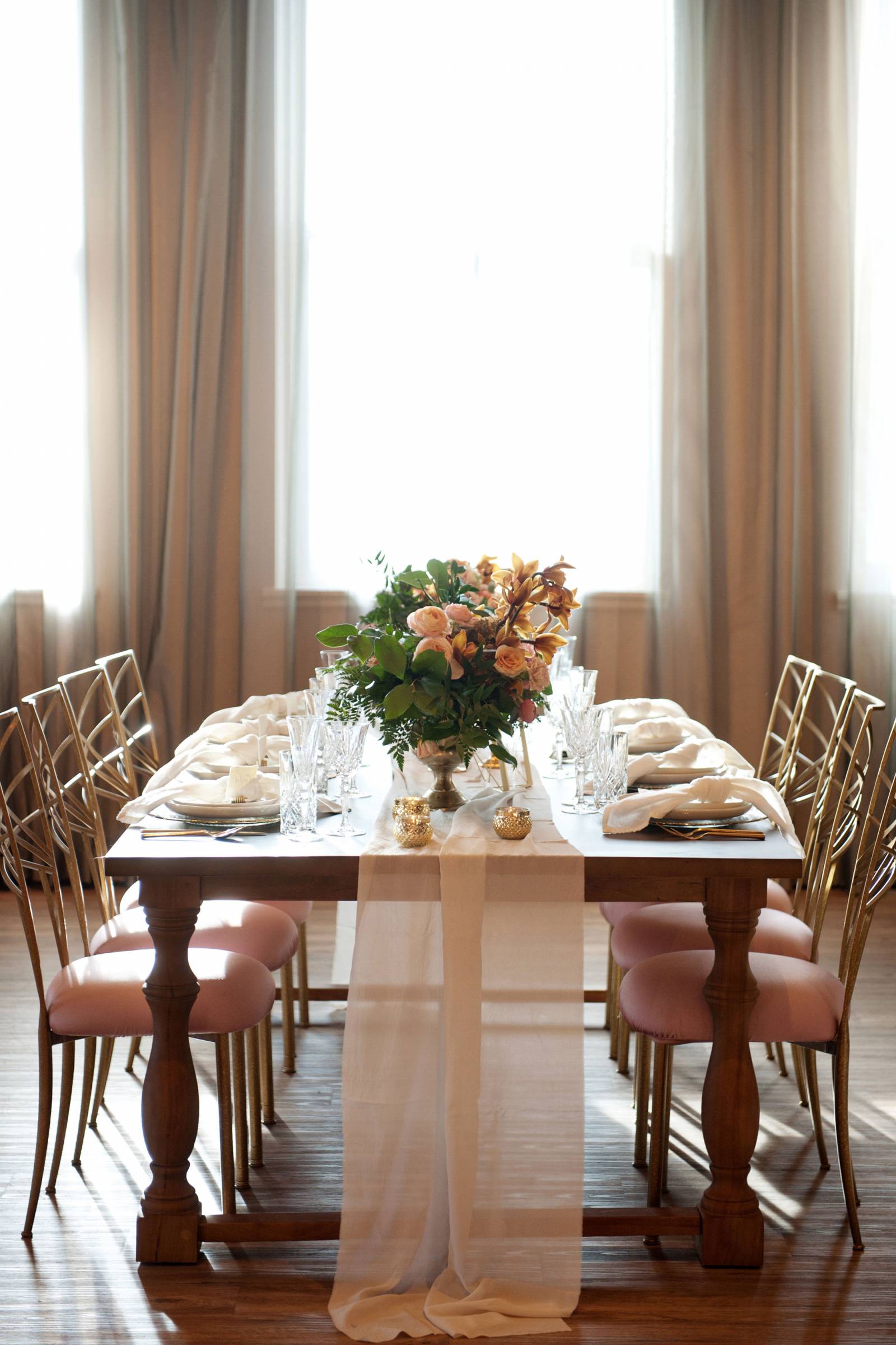 romantic gold and pink wedding reception decor inspiration