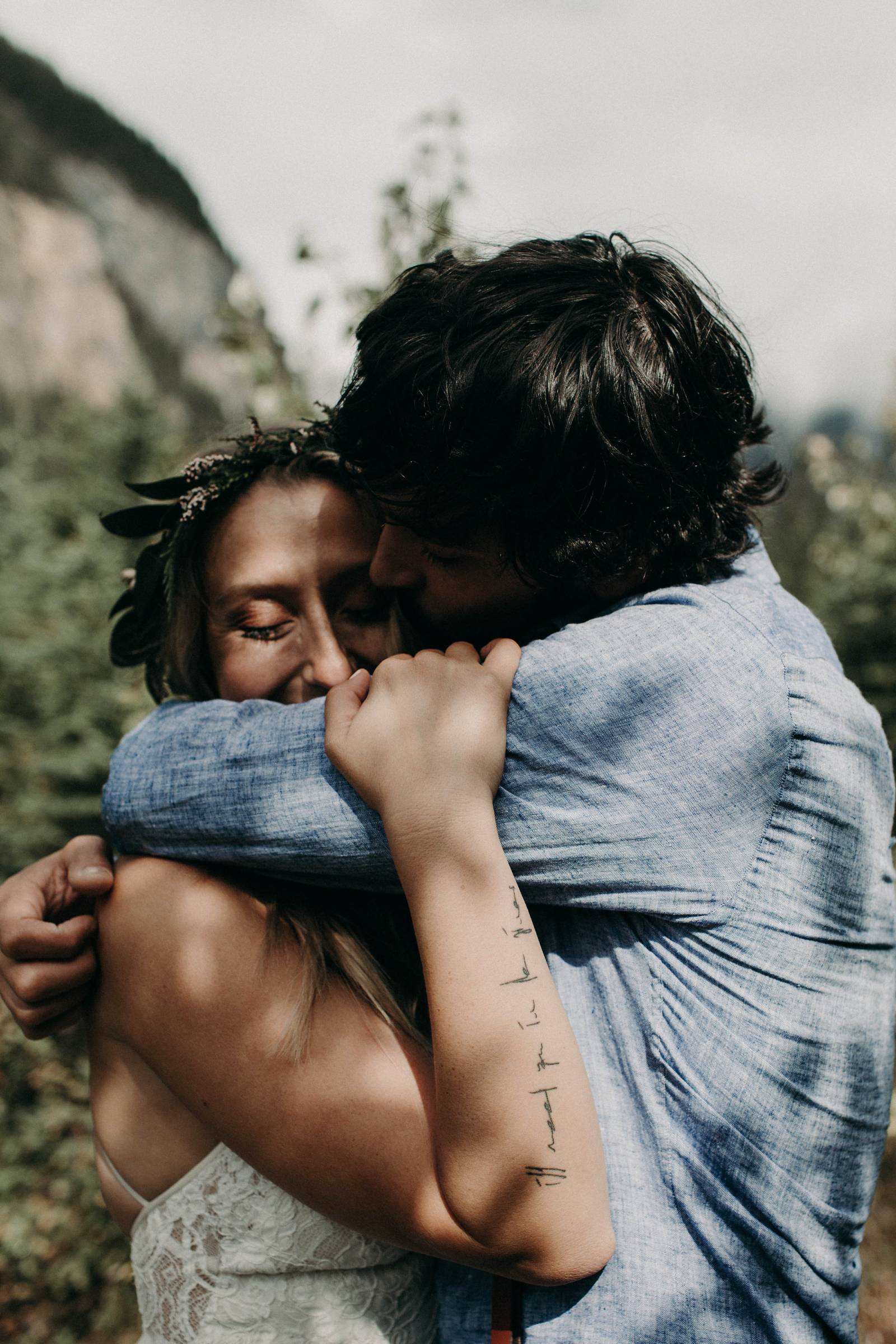 destination Banff elopement | outdoor romantic portrait by Alberta wedding photographer