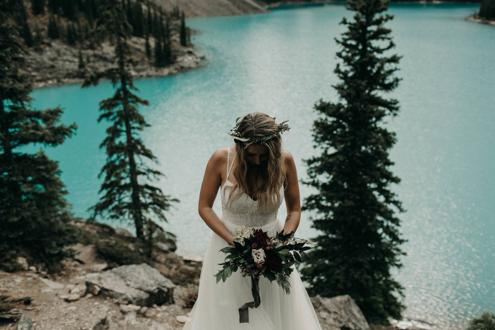 Banff lakeside elopement | romantic destination elopement | bride style