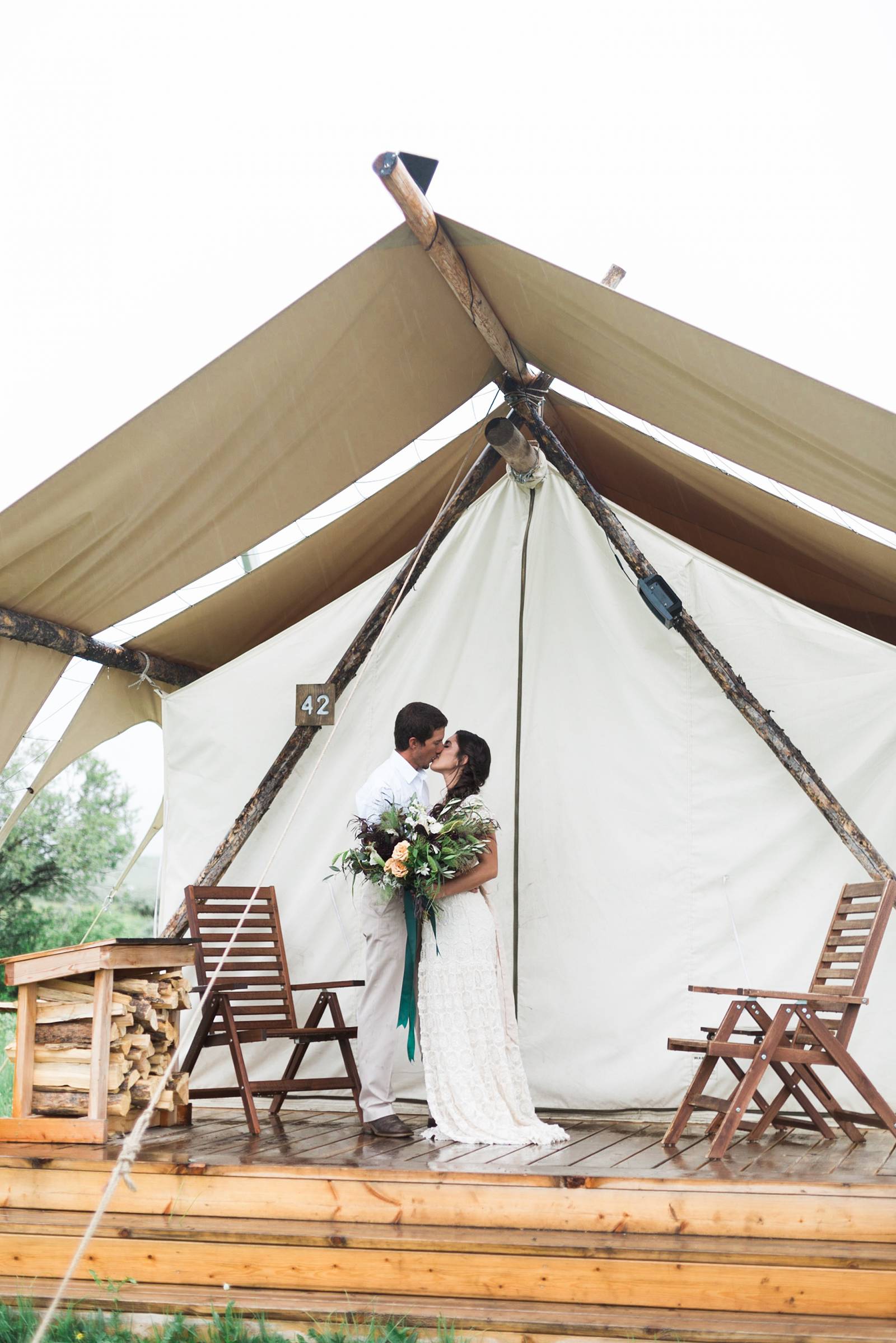 romantic bohemian bride and groom portrait | Yellowstone Under Canvas | Montana wedding venue