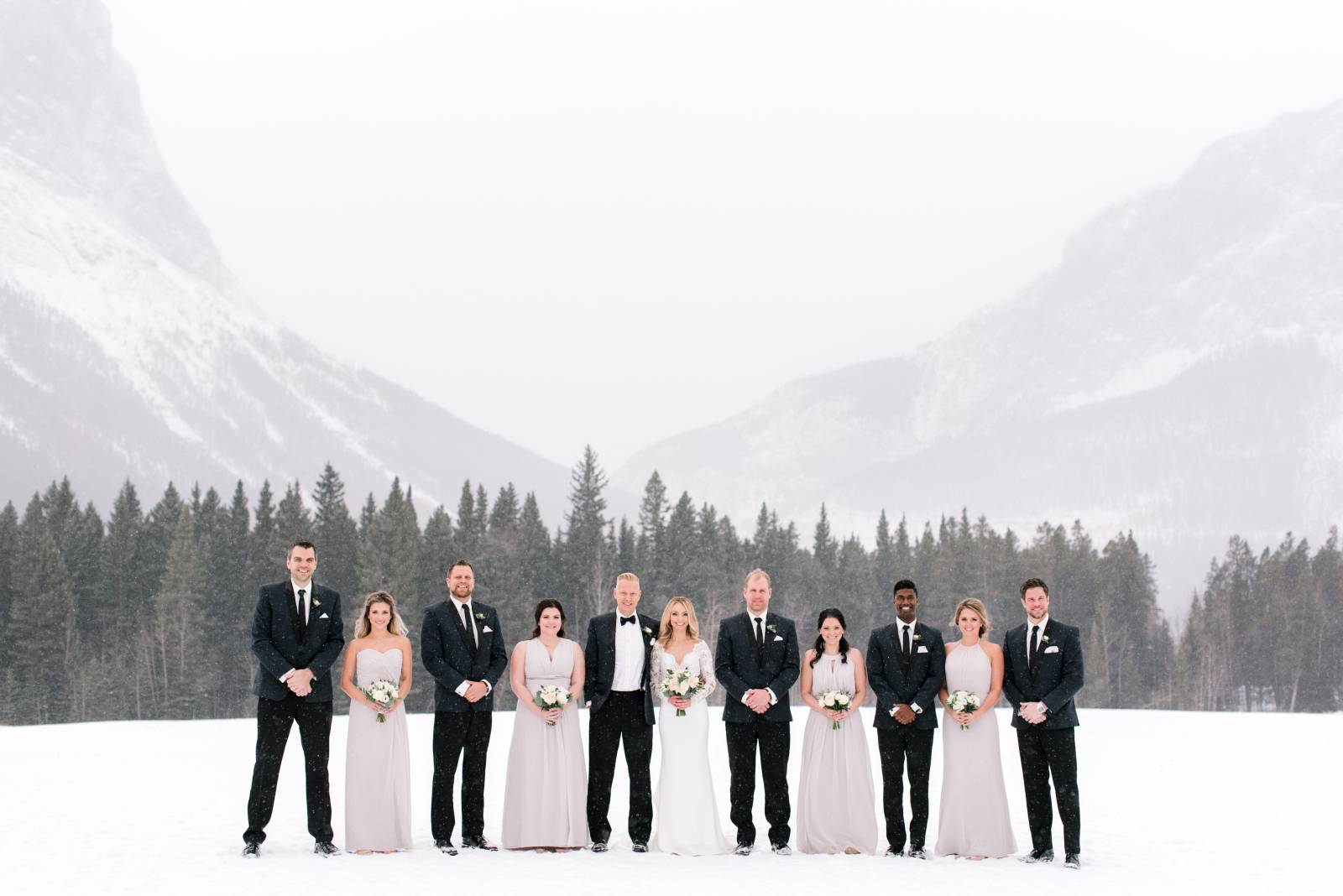 classic wedding party style | Canmore winter wedding inspiration