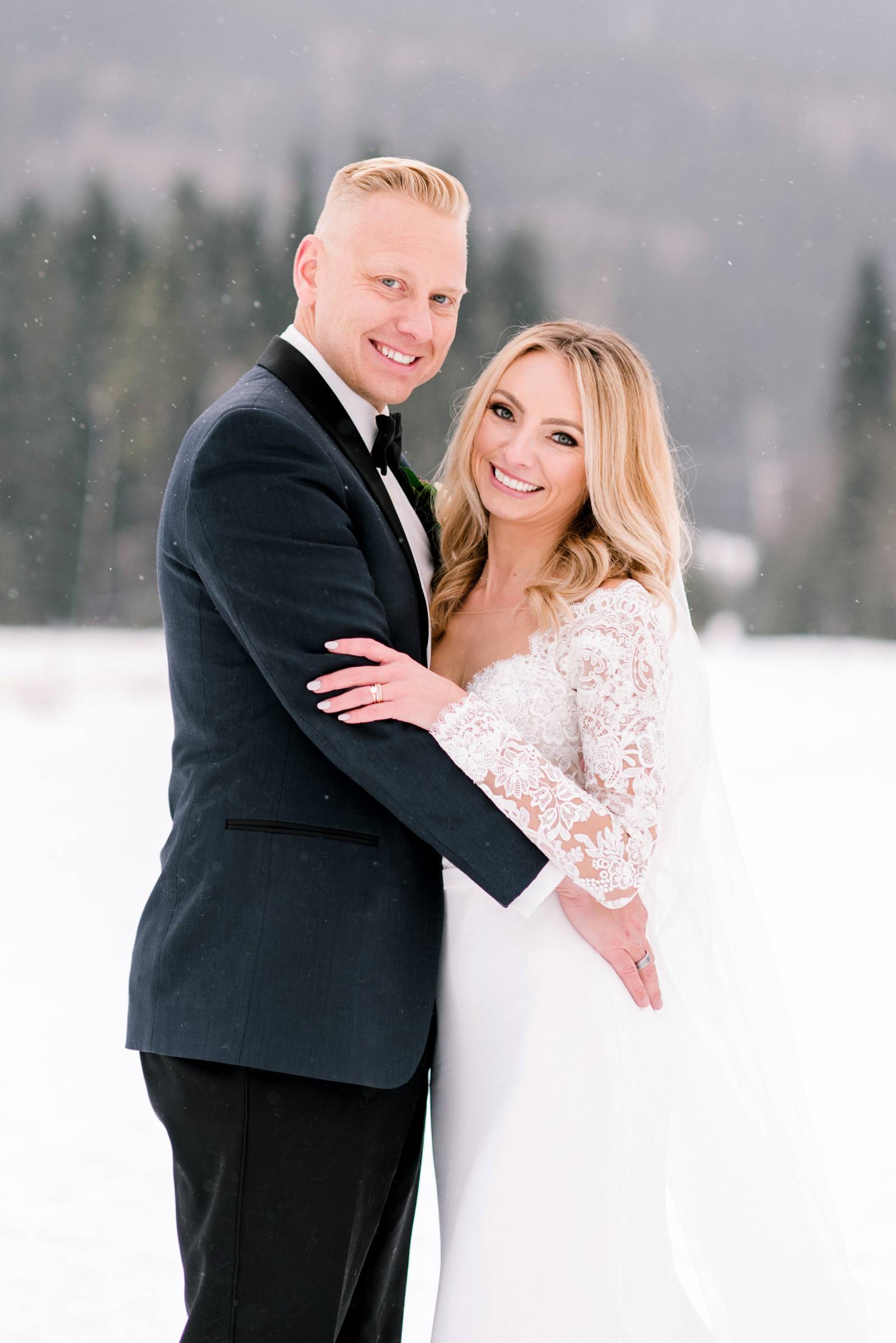 classic wedding day portrait of bride and groom | Canmore winter wedding inspiration