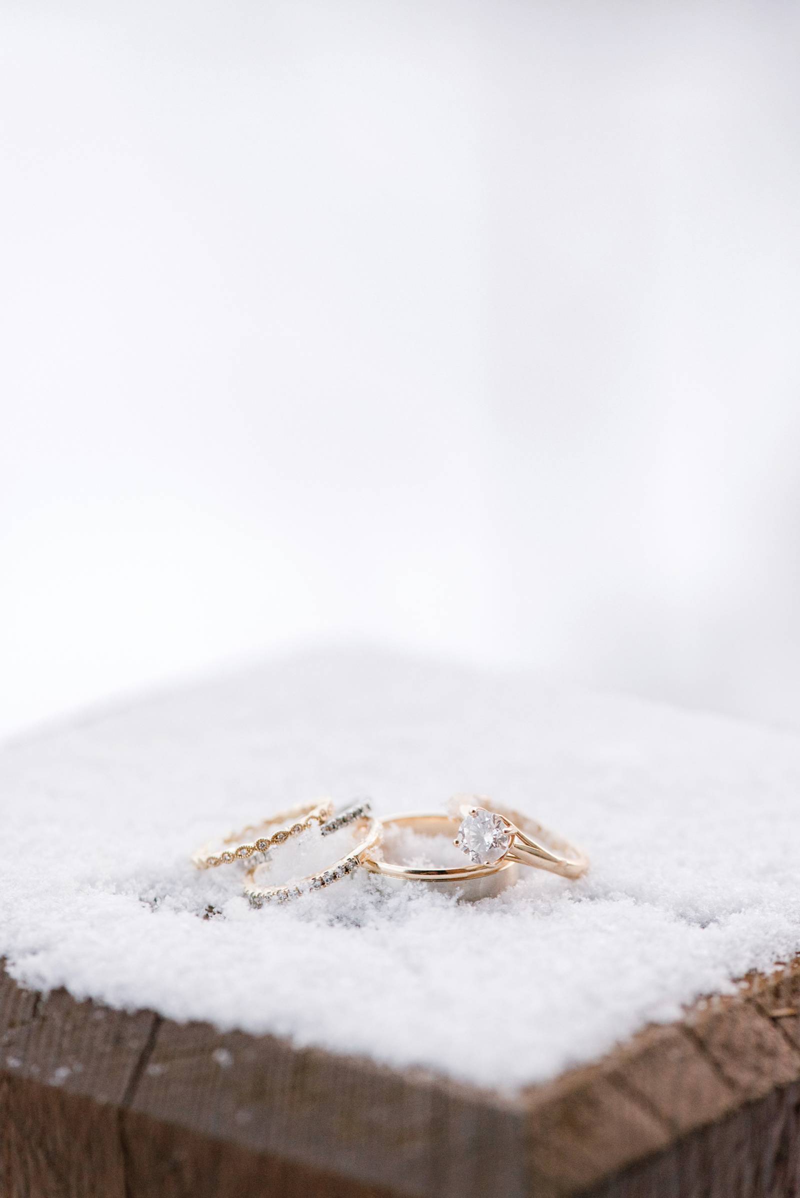 diamond wedding rings and bands | Canmore winter wedding inspiration