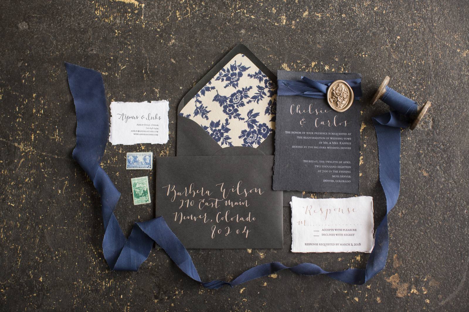 black and blue wedding invitation inspiration