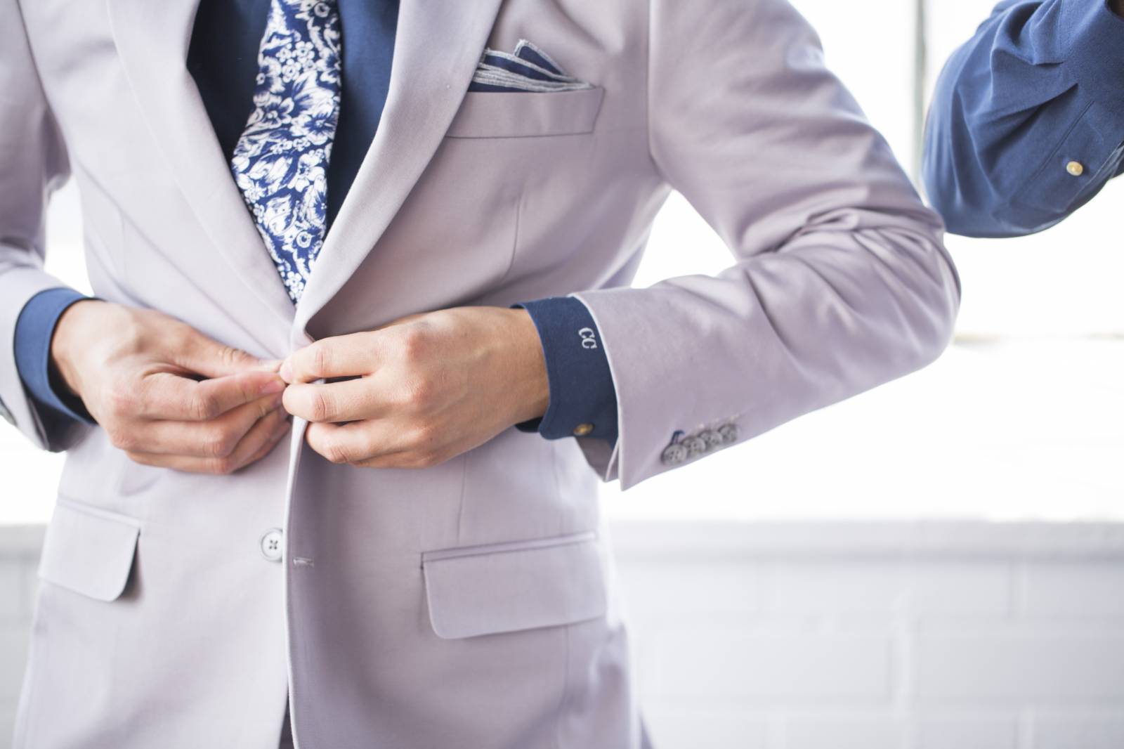 grey and blue groom style