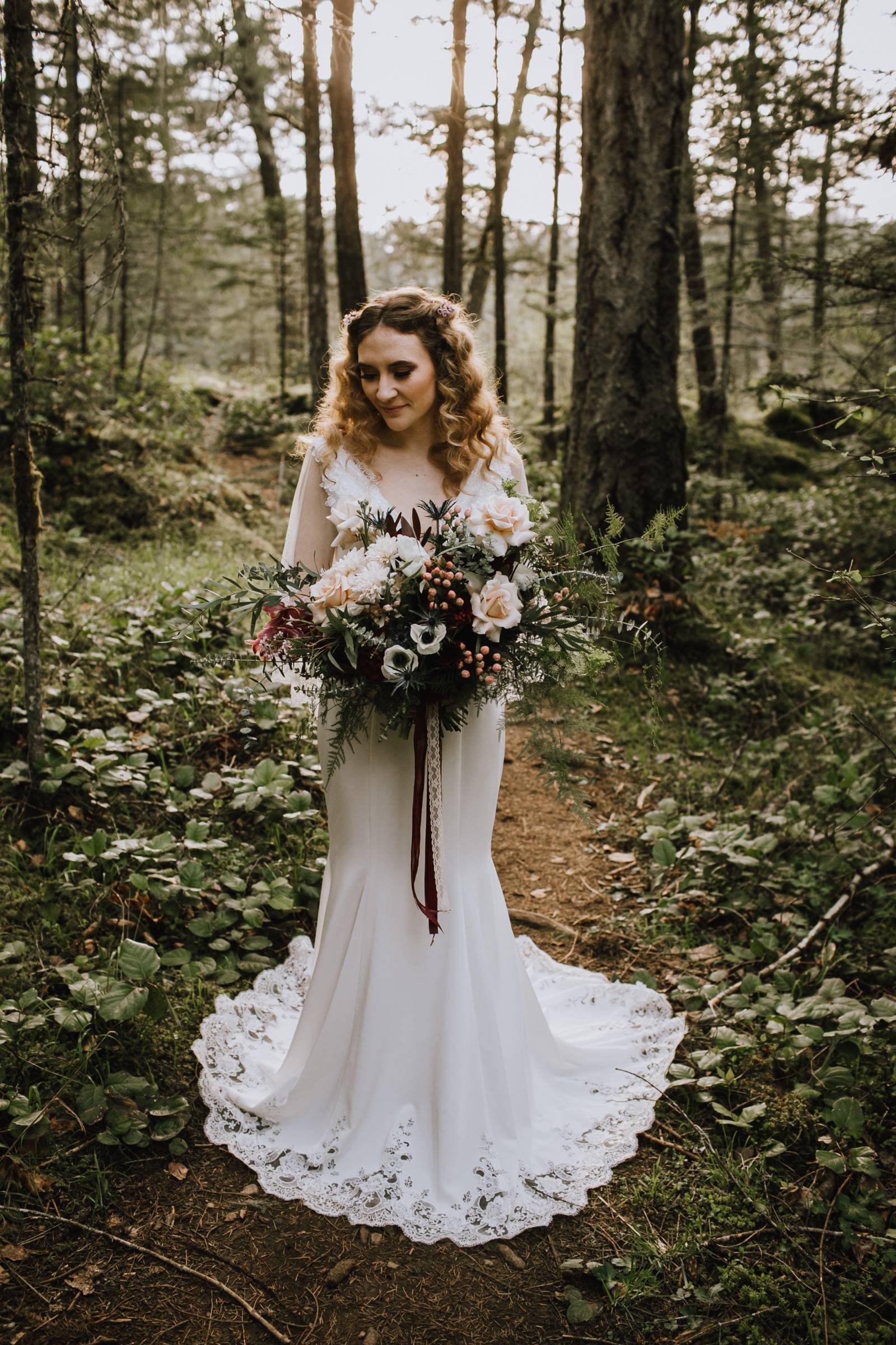 Lis Simon wedding dress inspiration | wedding bouquet by Cook Street Greenery