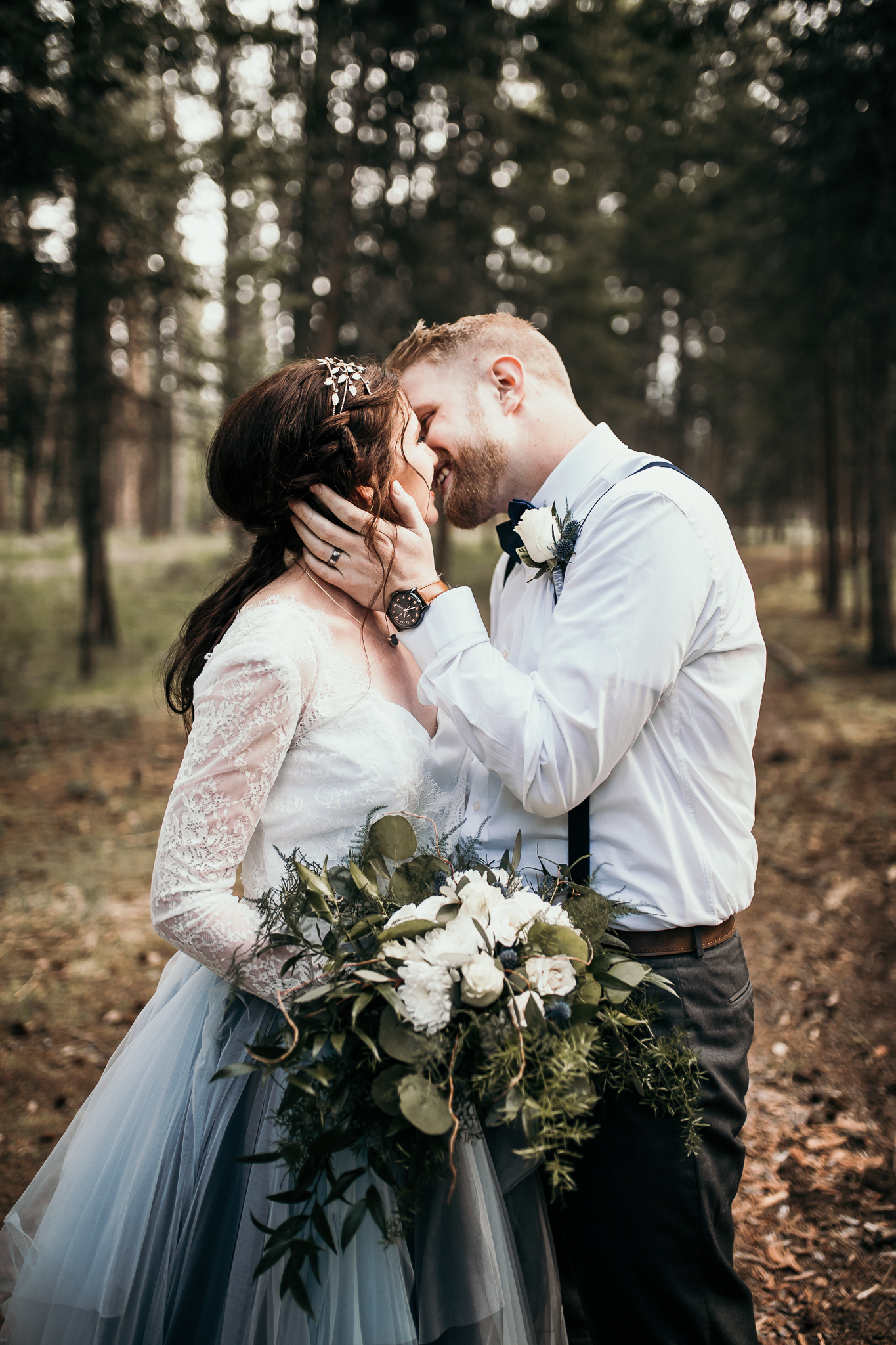 woodsy Idaho outdoor elopement inspiration | wedding portrait of bride and groom