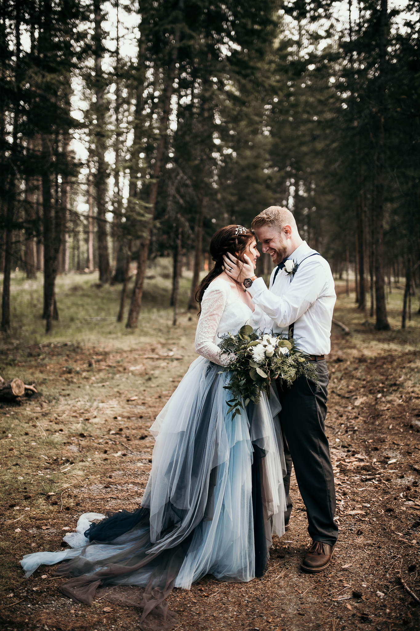woodsy Idaho outdoor elopement inspiration | wedding portrait of bride and groom