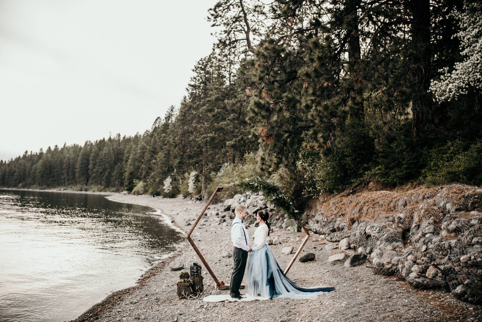 woodsy Idaho outdoor elopement inspiration | wedding portrait of bride and groom