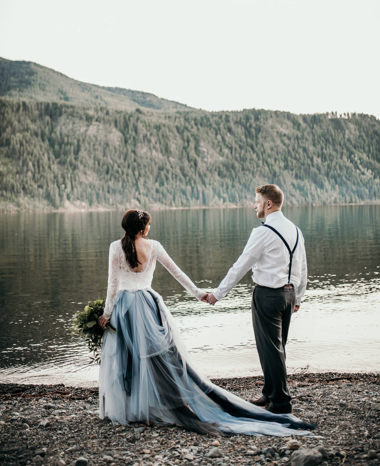 woodsy Idaho outdoor elopement inspiration | wedding portrait of bride and groom