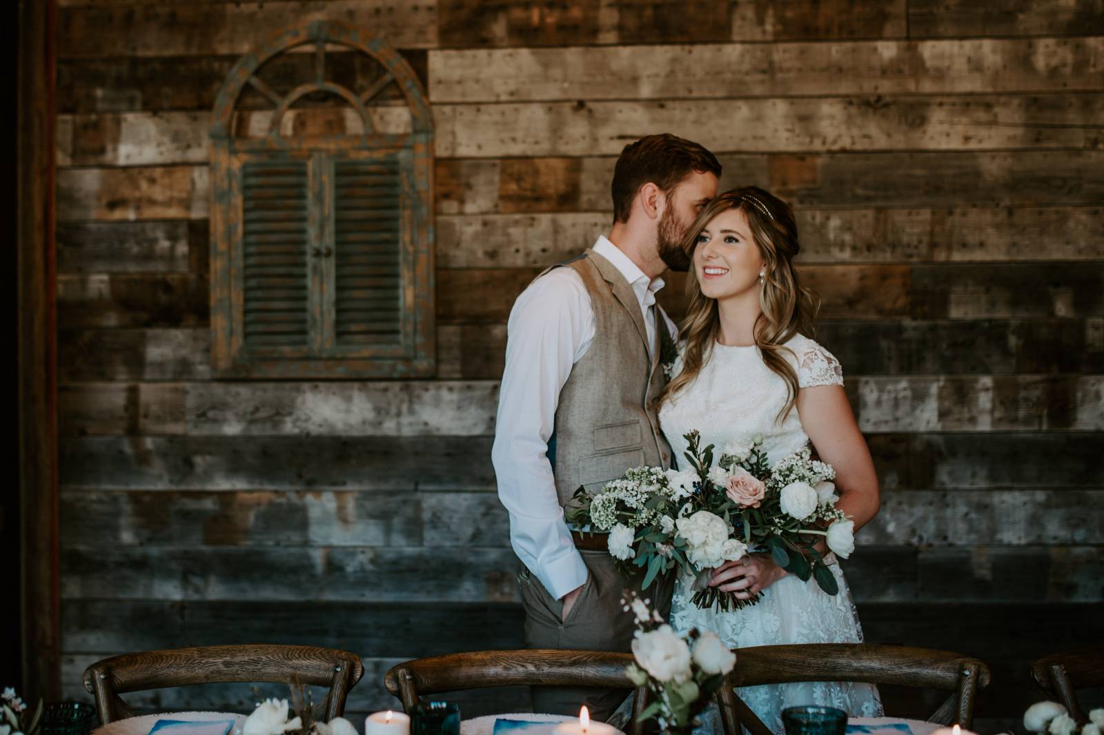 vintage wedding inspiration at Creekside Villa in Canmore | bride and groom