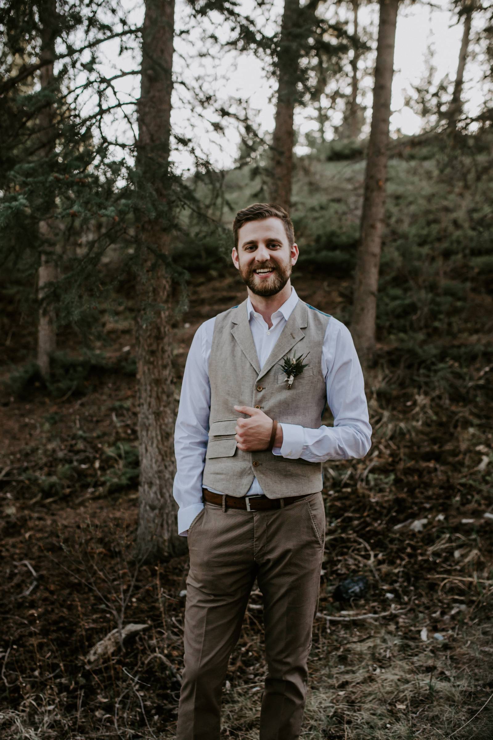 vintage wedding inspiration at Creekside Villa in Canmore | groom style